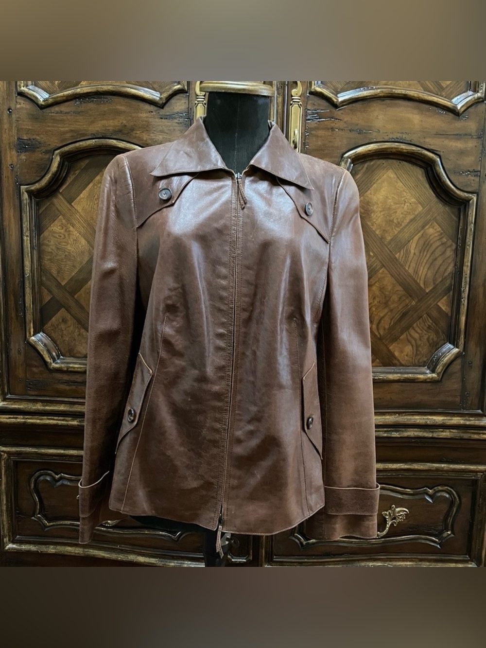 Akris Punto Brown Lamb Leather Jacket - Picture 3 of 7